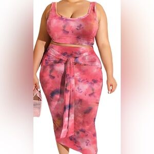 Lexiart Stretchy 2 Piece Dresses Bodycon
Tanks Crop Top Bandage Midi Skirts
